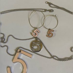 Vintage Pink Number 5 Pendant Double Layer Necklace & Earring 5️⃣